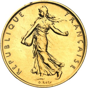 Ve République (1958 à nos jours). Piéfort de 1 franc Semeuse en Or, Flan bruni (PROOF) 1979, Pessac.