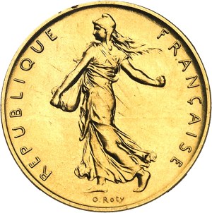 Fifth Republic (1958 to present). Piéfort de 1 franc Semeuse en Or, Flan bruni (PROOF) 1979, Pessac.