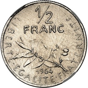 Ve République (1958 à nos jours). Présérie de 1/2 franc Semeuse, petit module (19,5 mm), sans différents 1964, Paris.