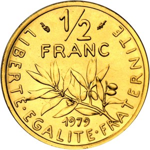 Fifth Republic (1958 to present). Piéfort 1/2 franc Semeuse in gold, Frappe spéciale (SP) 1979, Pessac.
