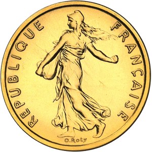 Ve République (1958 à nos jours). Piéfort de 1/2 franc Semeuse en or, Flan bruni (PROOF) 1979, Pessac.