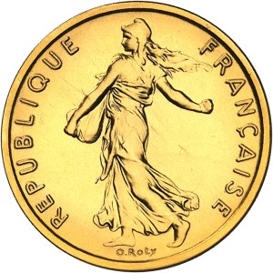 Fifth Republic (1958 to present). Piéfort de 1/2 franc Semeuse en or, Flan bruni (PROOF) 1979, Pessac.