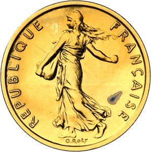 Ve République (1958 à nos jours). Piéfort de 1/2 franc Semeuse en or, Flan bruni (PROOF) 1979, Pessac.