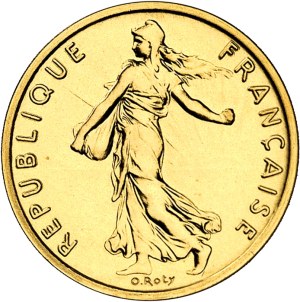 Fifth Republic (1958 to present). 1/2 franc Piéfort Semeuse in gold, burnished blank (PROOF) 1982, Pessac.