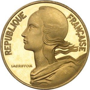 Fifth Republic (1958 to present). 20-centime Marianne coin in gold, burnished blank (PROOF) 1973, Paris.