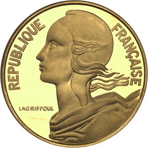 Fifth Republic (1958 to present). 20-centime Marianne coin in gold, burnished blank (PROOF) 1976, Pessac.