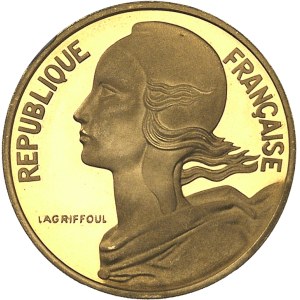 Ve République (1958 à nos jours). Piéfort de 10 centimes Marianne en or, Flan bruni (PROOF) 1974, Pessac.