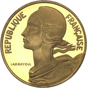 Fifth Republic (1958 to present). 10-centime Marianne coin in gold, burnished blank (PROOF) 1974, Pessac.