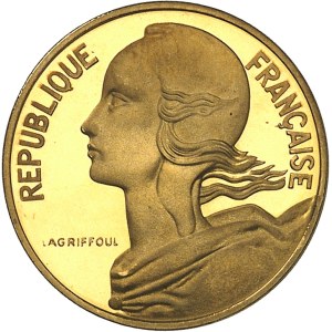 Ve République (1958 à nos jours). Piéfort de 10 centimes Marianne en or, Flan bruni (PROOF) 1977, Pessac.
