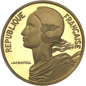 Ve République (1958 à nos jours). Piéfort de 5 centimes Marianne en or, Flan bruni (PROOF) 1978, Pessac.
