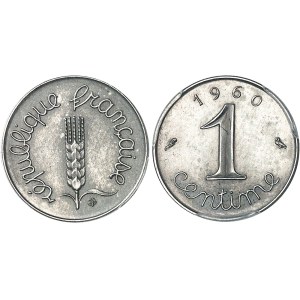 Ve République (1958 à nos jours). Coffret de préséries de 1 centime sur Flan mat et 5 centimes avec listels étroits, grands modules 1960, Paris.