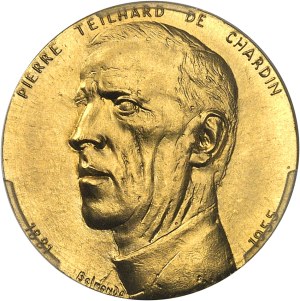 Ve République (1958 to present). Gold Medal, Pierre Teilhard de Chardin, by P. Belmondo, Frappe spéciale (SP) 1981, Paris.