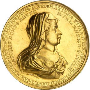 Georges Ier (1714-1727). Médaille d’or au module de 50 ducats, la Princesse Mathilde d’Angleterre et l’Électrice Sophia de Brunswick-Lunebourg, par S. Lambelet 1701.