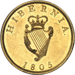 Georges III (1760-1820). Demi-penny pour l’Irlande en bronze doré, Flan bruni (PROOF) 1805, Soho.