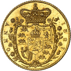 George IV (1820-1830). Half-sovereign, 1st type with ornamented shield 1821, London.