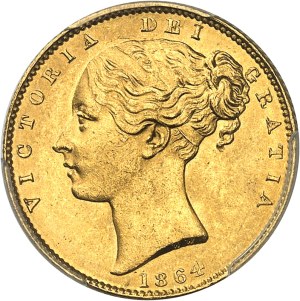 Victoria (1837-1901). Sovereign, WW intaglio signature, corner #36 1864, London.