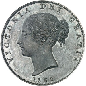 Victoria (1837-1901). Demi-couronne (Half crown), Flan bruni (PROOF) 1839, Londres.