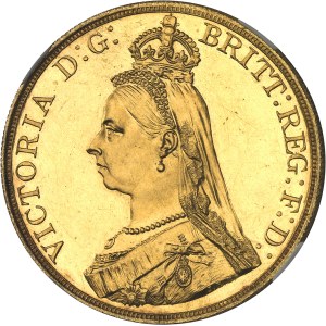 Victoria (1837-1901). 5 livres (5 pounds), jubilé de la Reine, aspect Flan bruni (PROOFLIKE) 1887, Londres.