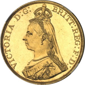 Victoria (1837-1901). 5 pounds (5 livres), Queen's Jubilee, aspect Flan bruni (PROOFLIKE) 1887, London.