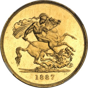 Victoria (1837-1901). 5 pounds (5 livres), Queen's Jubilee, aspect Flan bruni (PROOFLIKE) 1887, London.