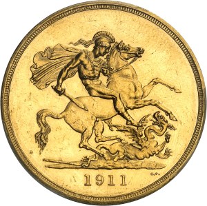 Georges V (1910-1936). 5 livres (5 pounds), Flan bruni (PROOF) 1911, London.