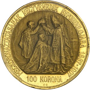 François-Joseph Ier (1848-1916). 100 korona, 40e anniversaire du couronnement à Budapest 1907, KB, Kremnitz (Körmöcbánya).