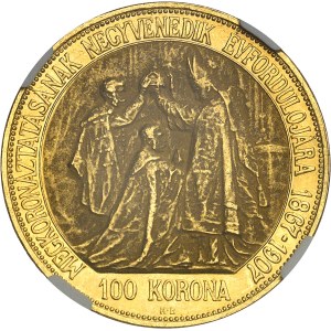 François-Joseph Ier (1848-1916). 100 korona, 40e anniversaire du couronnement à Budapest 1907, KB, Kremnitz (Körmöcbánya).