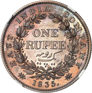 William IV (1830-1837). Roupie (one rupee), Flan bruni (PROOF) 1835 [restrike], Calcutta.