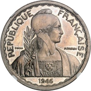 Provisional Government of the French Republic (1944-1946). Essai de 1 piastre, avec rameau simple, tranche striée et grourée, Frappe spéciale (SP) 1946, Paris.