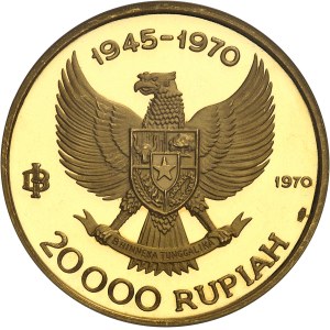 République (1949- ). 20000 rupiah 25e anniversaire de l’indépendance, Flan bruni (PROOF) 1970, Paris ?