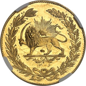 Mohammad Ali Shah Qadjar (1907-1909). Gold medal with a module of 5 tomans, Shah's visit to the Tehran Mint AH 1326 (1908), Tehran.