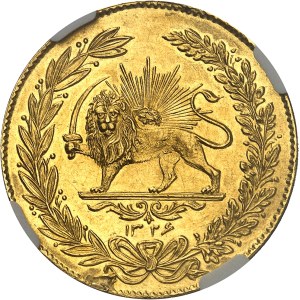 Mohammad Ali Chah Qadjar (1907-1909). Médaille d’Or au module de 5 tomans, récompense pour valeur AH 1326 (1908), Téhéran.