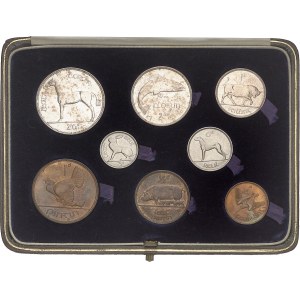 État libre d’Irlande ou Saorstát Éireann (1922-1937). Coffret de huit monnaies de 2 shilling 6 deniers à 1/4 de denier, aux animaux 1928.