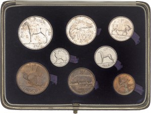 Irish Free State or Saorstát Éireann (1922-1937). Box of eight coins from 2 shilling 6 denier to 1/4 denier, with animals 1928.