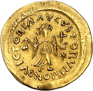 Ostrogoths, Athalaric, Theodat or Vitiges (526-540). Tremissis in the name of Justinian I ND (c.530-540), Rome ?