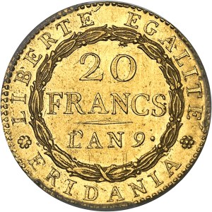Gaule subalpine (1800-1802). 20 francs Marengo An 9 (1801), Turin.