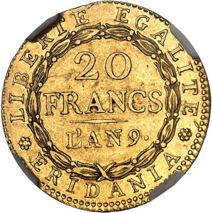 Gaule subalpine (1800-1802). 20 francs Marengo An 9 (1801), Turin.