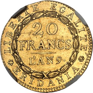 Gaule subalpine (1800-1802). 20 francs Marengo An 9 (1801), Turin.