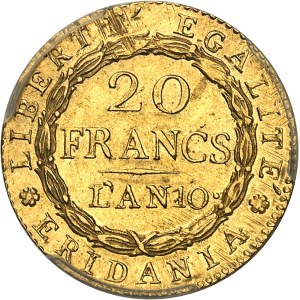 Gaule subalpine (1800-1802). 20 francs Marengo An 10 (1802), Turin.