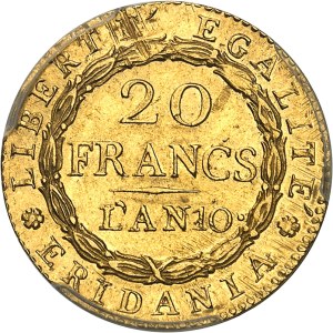 Gaule subalpine (1800-1802). 20 francs Marengo An 10 (1802), Turin.