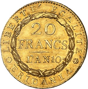 Gaule subalpine (1800-1802). 20 francs Marengo An 10 (1802), Turin.