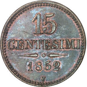Lombardie-Vénétie, François-Joseph Ier (1849-1866). 15 centesimi 1852, V, Venise.