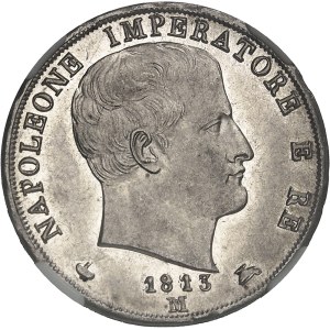 Milan, royaume d’Italie, Napoléon Ier (1805-1814). 2 lire, 2e type avec tranche en creux, Flan bruni (PROOF) 1813/188, M, Milan.