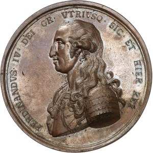 Naples et Sicile, Ferdinand IV (1759-1816). Médaille, fondation de l’École de dessin de Palerme, par N. Morghen 1792, Naples.