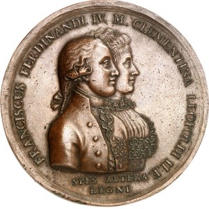 Naples et Sicile, Ferdinand IV (1759-1816). Médaille, Mariage du prince François, duc de Calabre, avec Marie Clémentine d’Autriche, par D. Perger 1797, Naples.