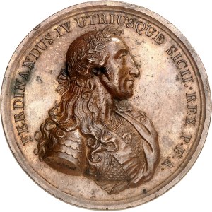 Naples et Sicile, Ferdinand IV (1759-1816). Médaille, Pour l'accomplissement des vœux publics et le retour du roi Ferdinand IV à Naples, par D. Perger 1802, Naples.