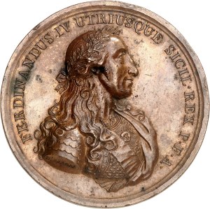 Naples and Sicily, Ferdinand IV (1759-1816). Medal, Pour l'accomplissement des vœux publics et le retour du roi Ferdinand IV à Naples, by D. Perger 1802, Naples.