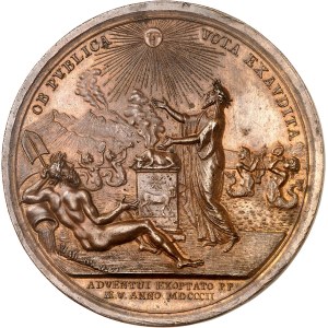 Naples et Sicile, Ferdinand IV (1759-1816). Médaille, Pour l'accomplissement des vœux publics et le retour du roi Ferdinand IV à Naples, par D. Perger 1802, Naples.