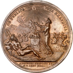Naples and Sicily, Ferdinand IV (1759-1816). Medal, Pour l'accomplissement des vœux publics et le retour du roi Ferdinand IV à Naples, by D. Perger 1802, Naples.