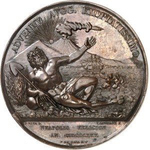 Naples et Deux-Siciles, François Ier (1825-1830). Médaille, retour de la famille royale de son voyage en France, par V. Catenacci 1830, Naples.